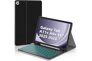 JUQITECH Backlit Keyboard Case for Samsung Galaxy Tab A11 Plus A9 Plus 11 Inch A11+ 2025 A9+ 2023 Soft Case with Keyboard Detachable Bluetooth Wireless Magnetic Keyboard Tablet Stand Cover UK Layout