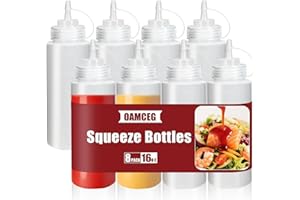 OAMCEG 8 Stück Squeeze Flasche 500ml – 17OZ Quetschflasche, Dosierflasche, Ölflasche, Saucenflasche aus BPA-freiem Kunststoff mit Skala – Auslaufsicher für BBQ, Camping, Küche, Gastronomie
