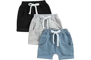 ZZLBUF Toddler Boys Pull on Jogger Shorts 3 Pack Drawstring Shorts Sweatpants Athletic Workout Sports Pants with Pockets