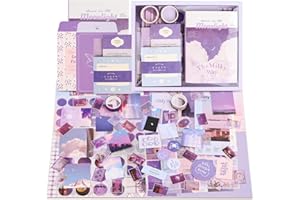 RUNEAY Kit de scrapbooking de 346 pièces, kit de scrapbooking vintage esthétique avec grille A6, autocollant, carte, étiquette, ruban Washi, pour adolescente, fille, enfant, femme, adulte, cadeau à