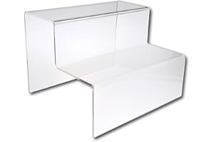 EPOSGEAR Two Step Tier Clear or Coloured Acrylic Plastic Retail Riser Counter Display Stands - Perfect for Shops, Stalls, Ornaments, Models etc (Clear, Large Wide)