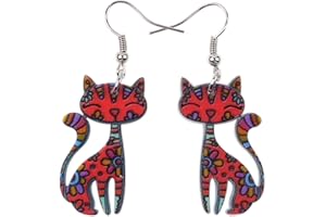 BONSNY Cat Charm Jewellery Acrylic Kitten Charm Drop Dangle Pattern Pet Tag Statement Earrings Women and Girls