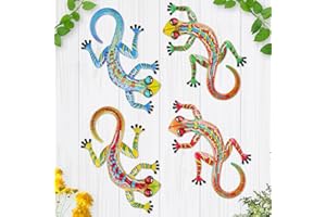 AOFOX Decoración de pared de metal Gecko para interiores y exteriores, 4 piezas de lagarto arte colgante esculturas y estatuas para jardín, patio, salón, dormitorio, terraza, balcón (1)