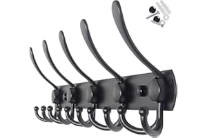 WEBI Coat Rack Wall Mounted Black,5 Tri Hooks for Hanging Coats,Wall Coat Hanger,Jacket Hanger,Wall Rack for Clothes,Backpack