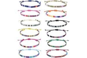 TONAUP Bracelets D'amitié 12 Pièces Multicolore Tressés Faits à La Main Réglables Corde pour Enfants Fille Femme Homme Cadeau