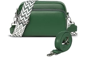 Paquesta Leder UmhäNgetasche Damen Schwarz Crossbody Bag Damen Breiter Gurt Klein UmhäNgetasche Damen mit 2 Breitem Schultergurt Crossbag Shoulder Bag Women Damen-Schultertaschen Crossover Bag