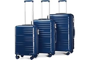 British Traveller 3Pcs Suitcase Set Carry On Hand Cabin Luggage Large Hard Shell Checked in Suitcase with 4 Spinner Wheels TSA Lock 20" 24" 28" Travel Trolley Case(3 Pcs Set, Navy)