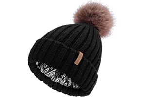 FURTALK Beanie Hats Women Satin Lined Knitted Hat Detachable Pompom Soft Feel Winter Hat Breathable for Girls