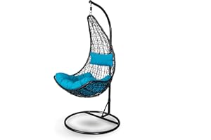 IBERA HOME Cesta Colgante XN-2005 - Silla Colgante con Soporte, Cojín |Columpio Colgante para Interior y Exterior | Estructura Metálica (Azul)