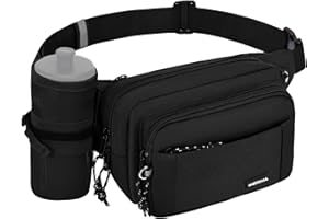 ONETOALL Bauchtasche mit Flaschenhalter, Gürteltasche für Damen und Herren, Hüfttasche mit 4 Reißverschlussfächern, großer Bauchbeutel Hip Bag auf Reisen Joggen Wandern Hundespaziergänge