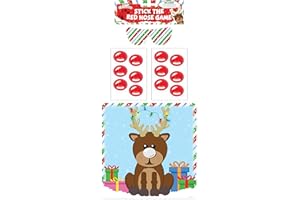 HENBRANDT 1 x Stick the Red Nose on the Reindeer 14pcs Christmas Party Game Rudolph Xmas Family Festive Games Christmas Stocking Filler Party Fillers Activity Game for Boys and Girls