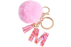 Vorysum Llavero con Letra Llavero Inicial Regalo de niña Mujer Bola Peluda Llavero Decorar para Bolso Mochila Llavero con Borla Dorada Llavero Mujer