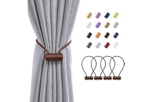 Pretty Jolly 4 Pack Magnetic Curtain Tiebacks 16 Inch Modern Handmade Weave Rope Curtain Holdbacks Convenient Decorative Curtain Drape Tie Backs for Home and Office Window Drapery (Deep Coffee)