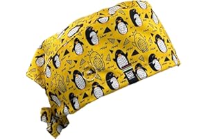 WEARK Gorro Quirófano Sanitario Mujer Hombre Enfermera Dentista Medico Pediatra Pelo Largo con Botones y Sudadero Frontal (Modelo Pingüinos)