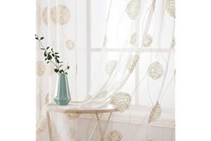 MIULEE Tenda per Camera da Letto, Tende Voile con Oro Ricamata Motivo, Tende Bianche Trasparenti con Occhielli, Tenda Finestra Interni per Casa Soggiorno e Salotto 2 Pezzi,2xL 140 x A 280 cm