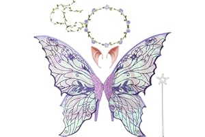 Auzlya Ailes de Fée Enfant Adulte,Ailes de Papillon,Ailes de Princesse,avec Oreilles d'Elfe,Bandeau de Fée Et Baguettes de Fée Étoile,pour Halloween Carnaval Jeux de Rôle Soirée à thème