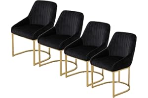 Warmiehomy Black Dining Chairs Set of 4 Luxury Upholstered Velvet Kitchen Dining Room Chair with Comfy Backrest and Gold Frame Leg, Comfy Accent Chairs for Home Office Bedroom Living Room