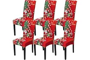 ‎BETYLIFOY Betylifoy Weihnachten Stuhlhussen, Stretch Weihnachten Esszimmerstuhl 6er Set Stuhlbezug mit Nikolaus Weihnachtsstuhl Schutzhüllen Für Esszimmer Hotel Hochzeit Urlaub Party Dekor (Rot-Baum)