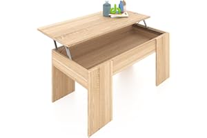 duehome | Mesa de Centro Elevable, Mesita de Salón o Comedor, Modelo Vita, Acabado en Color Roble Canadian, Medidas: 100 cm (Largo) x 50 cm (Ancho) x 45-56 cm (Alto)