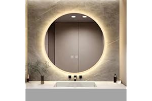 YOSHOOT Patterned 70cm Round Bathroom Mirror Wall Mounted with 3-Color Dimmable LED Light, Sleekest Illuminated Vanity Mirror, Anti-Fog Large Circle Makeup Mirror, IP44 (Classic)
