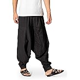 The Veshti Company Men's Harem Pants with Pocket for Dance, Boho Hippie Cotton Oversized Tribal Asian Style Outfit for Men