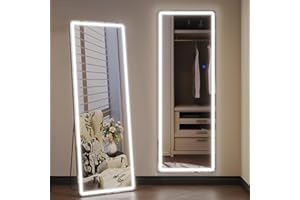 ‎ZKIODV ZKIODV 178 x 65 cm Standspiegel Ganzkörperspiegel mit Beleuchtung, LED-Spiegel mit 3 Farben & Dimmbar, Stehspiegel Groß mit Ständer, Großer Wandspiegel für Schlafzimmer, Wohnzimmer, Flur (Schwarz XL)