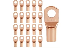 QIDARUSXL 20 Pezzi Capicorda – 35mm2 Capicorda a Occhiello M8 in Rame Ispessito, Terminali a Crimpare ad Anello, Connettori SC Non Isolati, per Auto e Sistemi Elettrici (Oro, SC35-8)