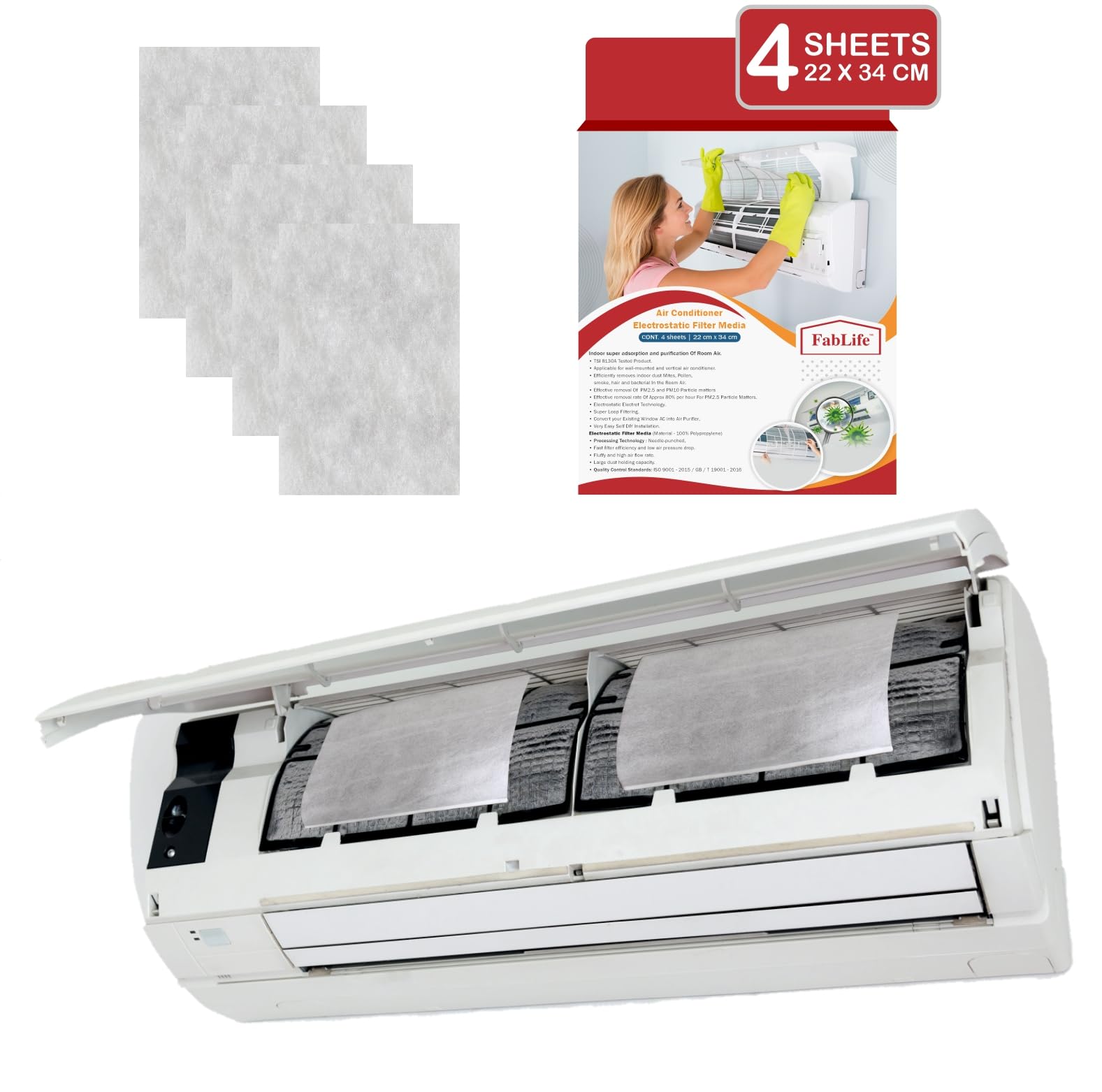 FABLIFE AC filters for converting AC into air purifier,Easy Self installation. Total 4 sheets.