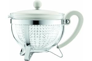 Bodum 1975-913 Chambord Teekanne, 1 L mit farbigem Plastikdeckel, Griff und transparentem Filter, Creme