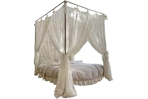 Bed Canopies & Drapes Canopy Sänggardiner, treöppnande spetsprinsessbädda tak, 4 hörnstolpe hängande sänggardiner med slipsar passande 4,92 ft säng