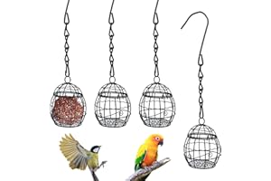 Omevett 4pcs Fat Ball Bird Feeders Hanging Suet Ball Feeder Metal Fat Ball Birds Holders with 4 S-shaped Hooks for Outdoor Garden Wildlife Birds Finch Sparrow Robin