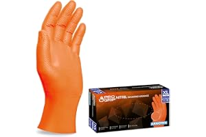 PROGRIP engångshandskar orange, engångshandskar extra starka, nitrilhandskar XL, 2x tjockare, engångshandskar med diamantstru