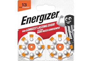 Energizer Hearing Aid Batteries Size 13 (16 Pack) – Our Long Lasting Ever - Zinc Air Power - Easy Installation EZ Turn & Lock Packaging - 4 Year Shelf Life