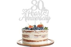 Gidobo 30th Pearl Anniversary Cake Toppers, Glittery Cake Decorations with Love Heart Pick for 30th Wedding Anniversary Party Supplies