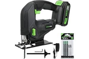 GALAX PRO Sierra de calar a Batería 20V, 0-2500 SPM Herramienta de Sierra de Calar, Ángulo Máx 45°, con Cuchillas para Madera y Metal，con1.3Ah batería y cargador