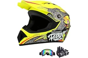 HaTur Casque de Motocross Casque Offroad ATV Casque Dot Casque de Moto de Cross pour Jeunes Unisexes Casque de Moto avec Lunettes Gants