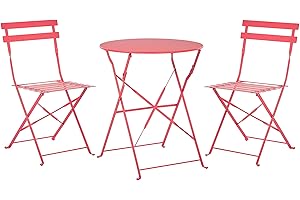 Beliani Set Bistro a 3 Pezzi con Tavolino e 2 Sedile Pieghevoli in Metallo Rosso