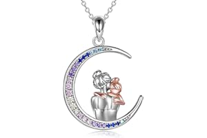 YAFEINI Collar de mamá Plata de ley Madre Hija Luna Colgante Collar Joyas Día de la madre Cumpleaños Aniversario de bodas para mamá Madre Hija