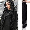FLUSHIA Dreadlock Extensions Thin 0.6cm Synthetic Dreadlock Handmade Dreadlock Extensions 12 Strands Ombre Single Ended Dreads 36 Inch Synthetic Crochet Hair Soft Loc Braids Hip-Hop Style Extensions for Women Men (BLACK)