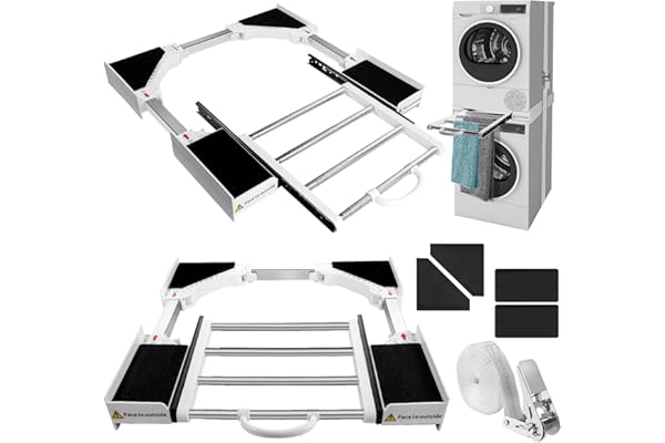 Zanfqvo Kit Union Lavadora Secadora con Cuerda de Trinquete - Marco de conexión Universal con Toallero Extensible, Tamaño Ajustable (46-72 cm)