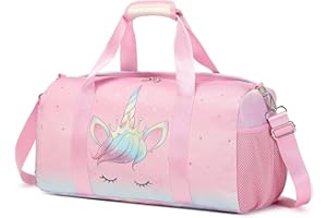 KIMWADALH Dziewczyna podróżna torba sportowa torba z jednorożcem dla dziewcząt torba podróżna torba gimnastyczna torba do tańca sportowa torba na ramię dzieci brokatowa podróż weekendowa torba sportowa, Fioletowy, Jeden rozmiar, Torba podróżna