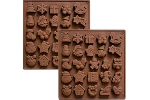 YXHZVON Lot De 2 Moule à Chocolat de Noël, 25 Cavités de Noël en Silicone Moule à Bonbons, Moule à Gâteau Antiadhésif Avec Formes sur le Thème de Noël