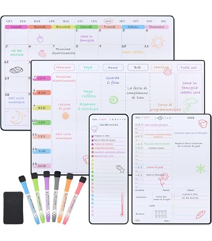 Agenda settimanale per bambini, lavagna magnetica per bambini, con 260 magneti e penna, lavagna magnetica Montessori, calendario per bambini, agenda settimanale per bambini, agenda giornaliera per