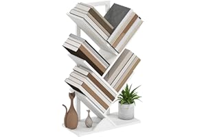 HOMCOM Librería en Forma de Árbol de 5 Niveles, Estantería de Libros con 5 Estantes, Estructura de Acero, para CD, DVD, Álbumes, Sala de Estar, Oficina, Estudio, Dormitorio, 50x24x82 cm, Blanco