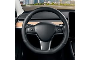 SEG Direct Couvre Volant de Voiture en Forme de D 35,5-36 cm, Housse de Volant à Fond Plat, Cuir Microfibre, Noir