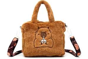 FOSDICK Capybara Plush Girls Handbag, Cute Girls Cross Body Bag, Shoulder Bag with Adjustable Shoulder Strap, Capybara Crossbody Bags for Shopping Travel, Gifts for Children Kids, 18x16x6cm, Brown