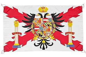 PANDIUI23 Drapeau de la croix de Bourgogne avec aigle bicéphale - Aigle bicéphale Croix de Saint-André - 150 x 90 cm - Drapeau de l'Espagne Troisième écusson Empire Charles I pour Balcon avec 4 œillets et 4