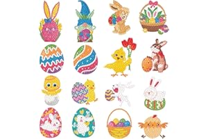 WISHSTAR 5D Diamond Painting Set Ostern，16 Stück Diamond Painting Kinder，DIY Ostern Diamond Painting Sticker,Diamant Malerei Kits Ostern Muster Ei Häschen Küken，Ostern Kinder DIY Bastelgeschenke