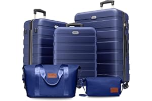 AnyZip Juego de Maletas 3 Piezas Rígidas ABS Set de Maletas de Viaje, Maleta Trolley Ligero Duradero con 4 Ruedas Dobles Giratorias y Cierre TSA,(Azul Oscuro,5 Set)