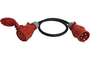 NW POWERSOLUTIONS NWP CEE-Adapter mit Phasenwender 32A CEE Stecker auf 32A CEE Kupplung 400V - 1m H07RN-F 5G4 IP44 Gummischlauchleitung